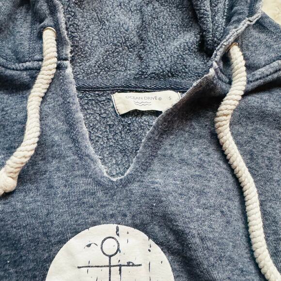 Ocean Drive Steel Grey Blue Burnout Pullover Fairfield Beach Hoodie w Wrap Cords - Picture 5 of 13